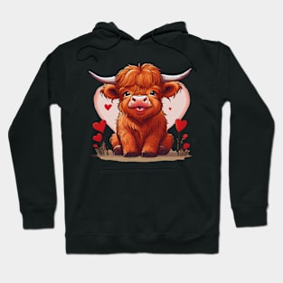 Highland Cow Valentine Day, Baby Highland Cow Farm Animal Hoodie